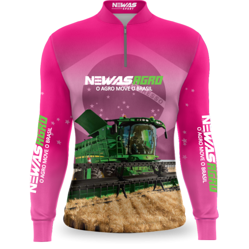 Camisa Agro Newas O Agro Move o Brasil Rosa com UV50+ 