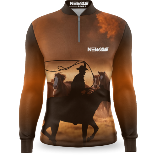Camisa Newas Cavalos Marrom com UV50+