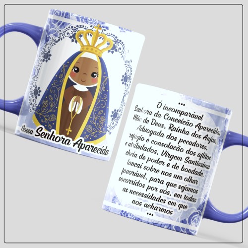 Caneca Interior e Alça Colorida Nossa Senhora Aparecida 325ml