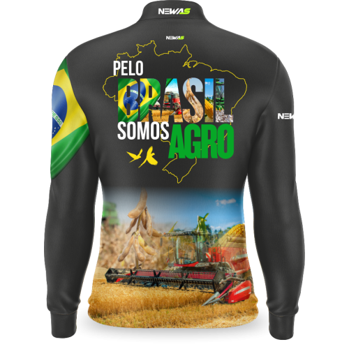 Camisa Agro Newas Pelo Brasil Somos Agro Preta com UV50+