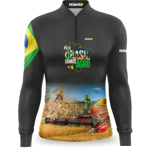 Camisa Agro Newas Pelo Brasil Somos Agro Preta com UV50+