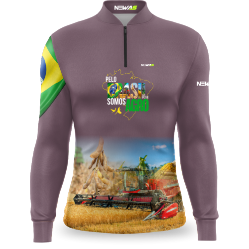 Camisa Agro Newas Pelo Brasil somos Agro Roxo com UV50+