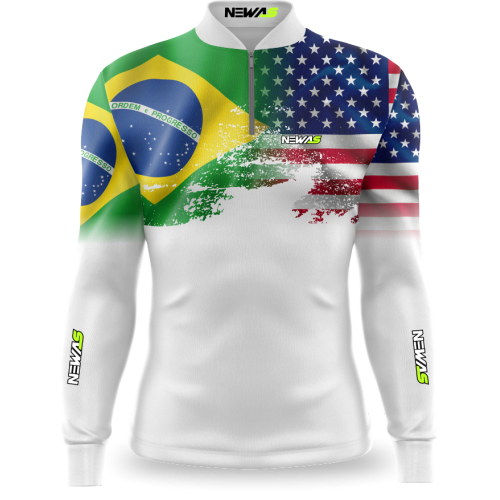 Camisa Agro Newas Bandeira EUA e Brasil com UV50+