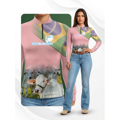 Camisa Agro Newas Nelore Rosa Claro com UV50+