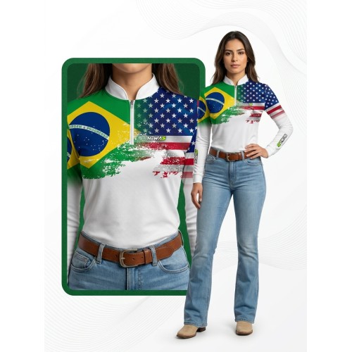 Camisa Agro Newas Bandeira EUA e Brasil com UV50+