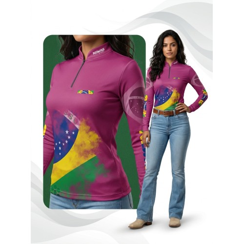 Camisa Agro Newas Brasil Rosa com UV50+
