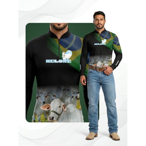 Camisa Agro Newas Nelore Preto com UV50+