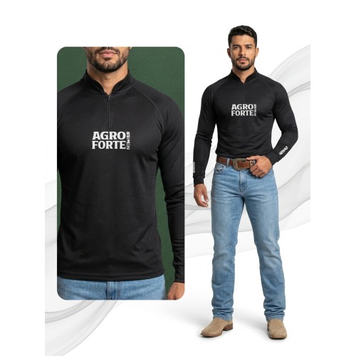 Camisa Agro Newas Agro Forte Preta com UV50+