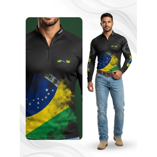 Camisa Agro Newas Brasil Preta com UV50+