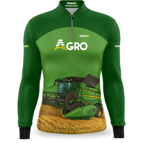 Camiseta Newas Agro Kids Colheitadeira Verde Com UV50+