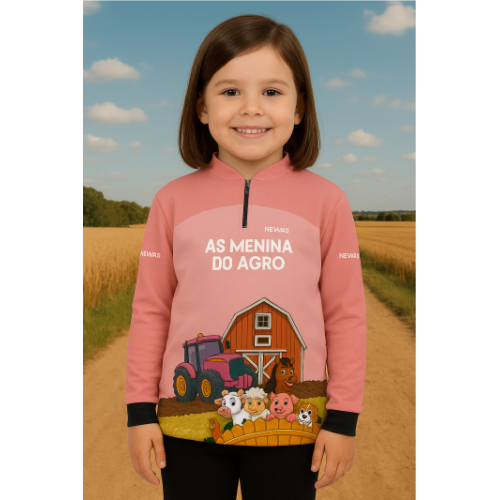 Camiseta Newas Agro Kids Colheitadeira Verde Com UV50+