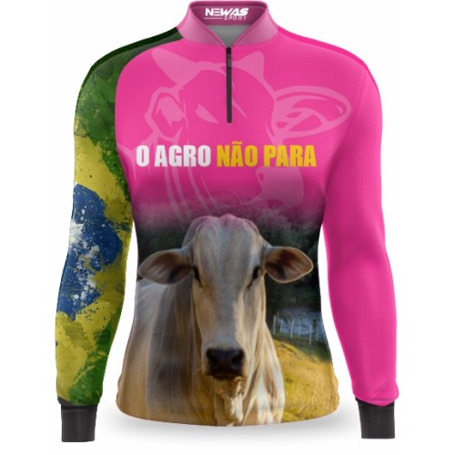 Camisa Agro Newas O Agro Não Para Rosa com UV50+