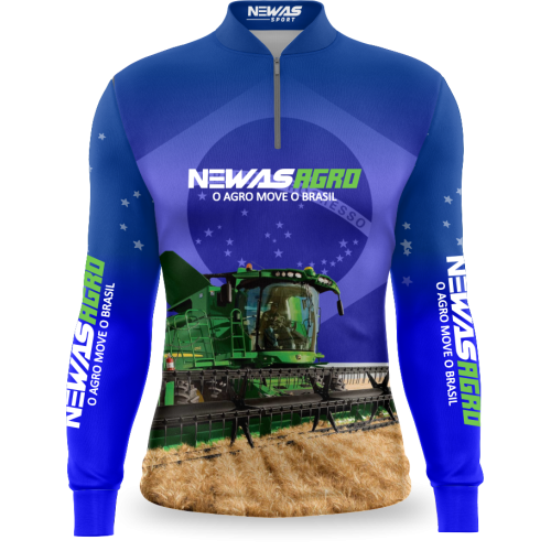 Camisa Agro Newas O Agro Move o Brasil Azul com UV50+