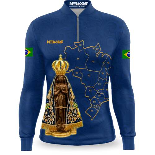 Camisa Agro Newas Nossa Senhora Aparecida Azul com UV50+
