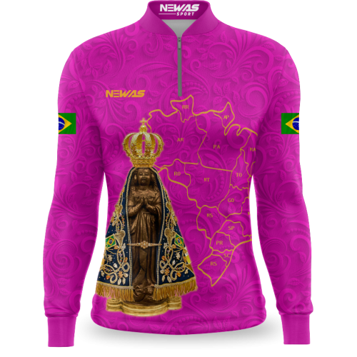 Camisa Agro Newas Nossa Senhora Aparecida Rosa com UV50+