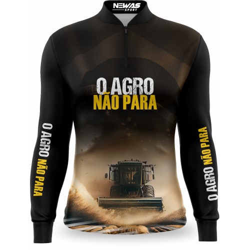 Camisa Agro Newas O Agro Não Para Preto  com UV50+