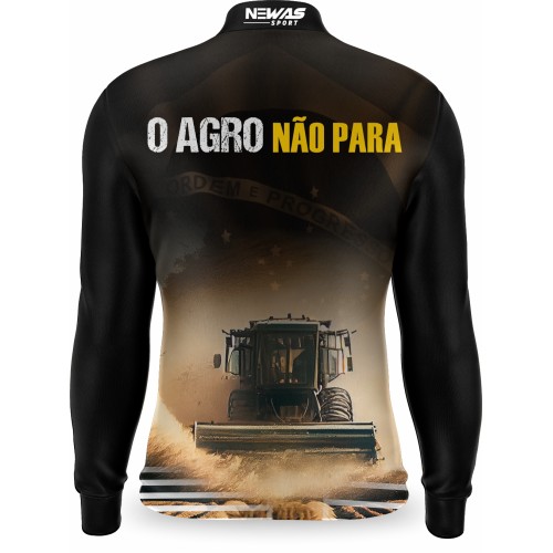 Camisa Agro Newas O Agro Não Para Preto  com UV50+