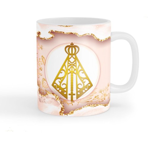 Caneca Branca Nossa Senhora Aparecida Rosa 325ml