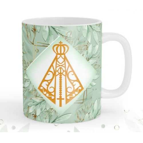 Caneca Branca Nossa Senhora Aparecida Verde 325ml